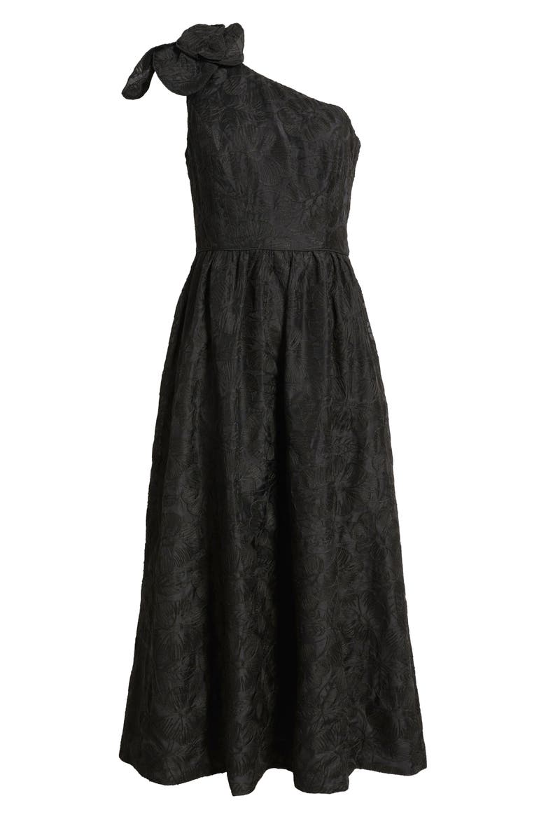 Lynsi Rosette One Shoulder Midi Dress, Alternate, color, NOIR SUNSET BLOOM