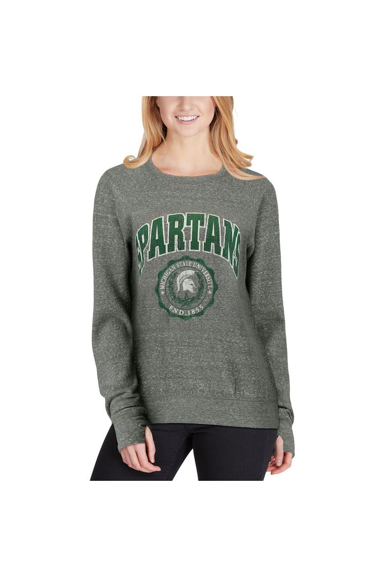 Women's Pressbox Heathered Gray Michigan State Spartans Edith Vintage Knobi Pullover Sweatshirt, Alternate, color, Heather Gray