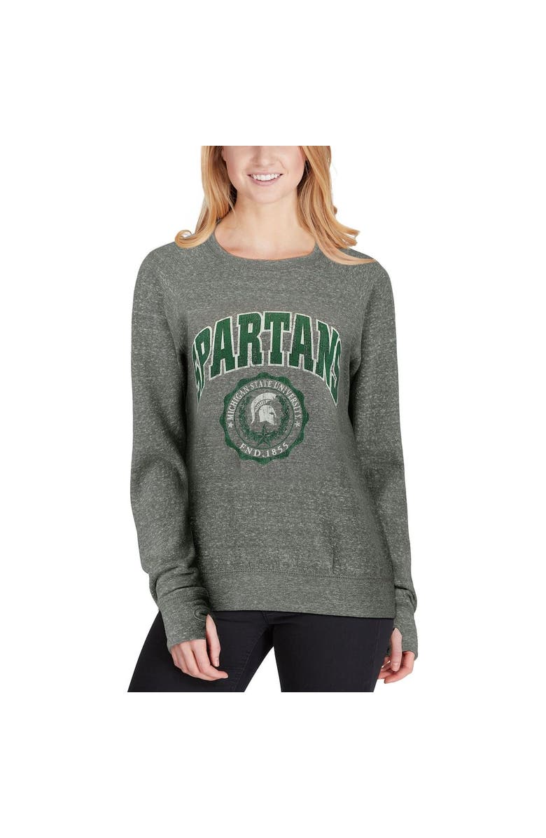 PRESSBOX Women's Pressbox Heathered Gray Michigan State Spartans Edith Vintage Knobi Pullover Sweatshirt, Alternate, color, Heather Gray