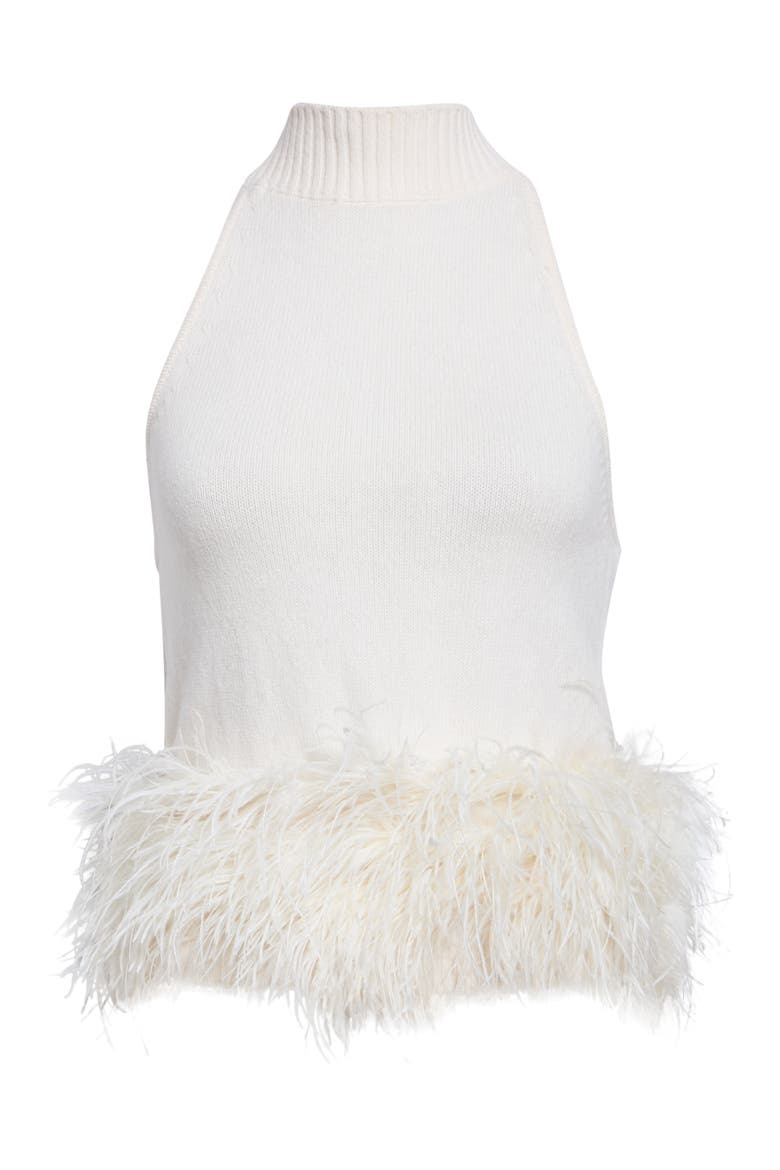 Kelly Ostrich Feather Trim Sweater Tank, Alternate, color, IVORY