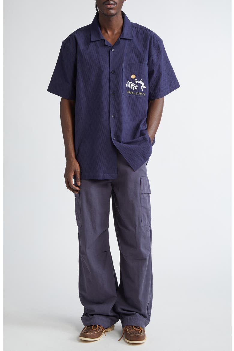 Garden Embroidered Cotton Camp Shirt, Alternate, color, DARK BLUE