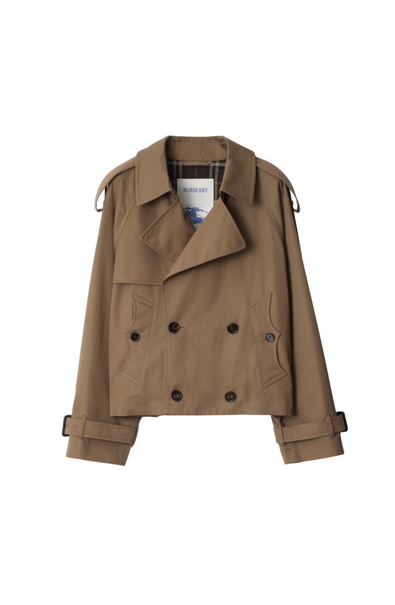 Burberry Cropped Gabardine Trench Jacket, Alternate, color, Clay Brown