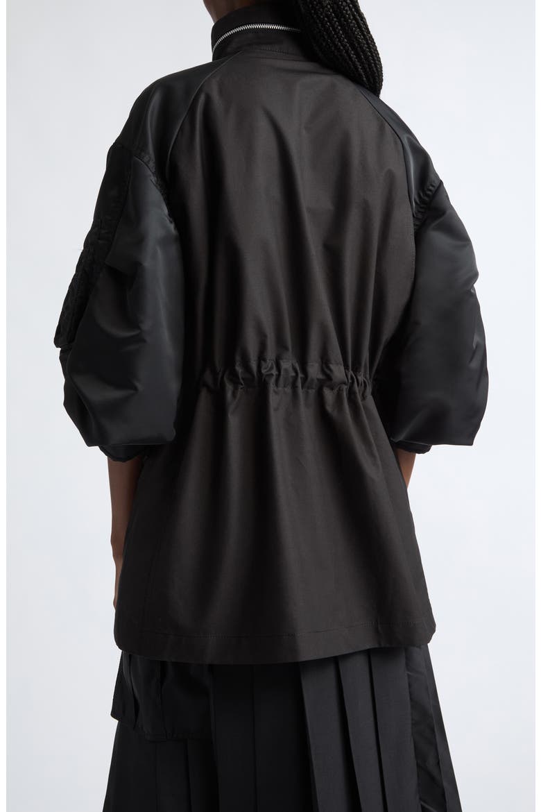 Mixed Media Short Sleeve Jacket, Alternate, color, BLACK