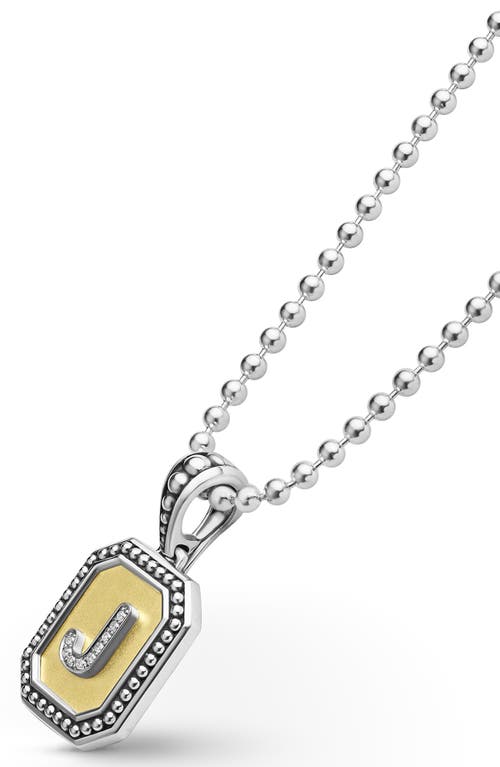 Lagos Signature Caviar Diamond Initial Pendant Necklace In Two-tone J