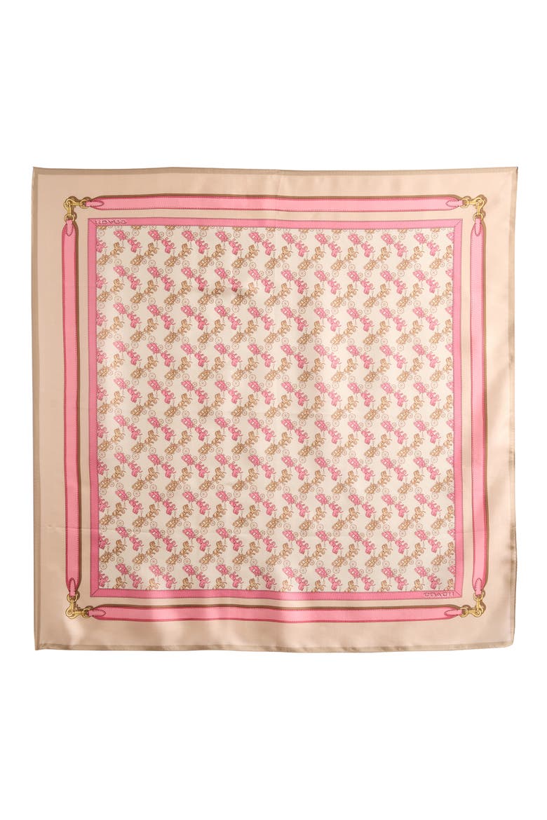 Horse & Carriage Print Silk Square Scarf, Alternate, color, TAUPE