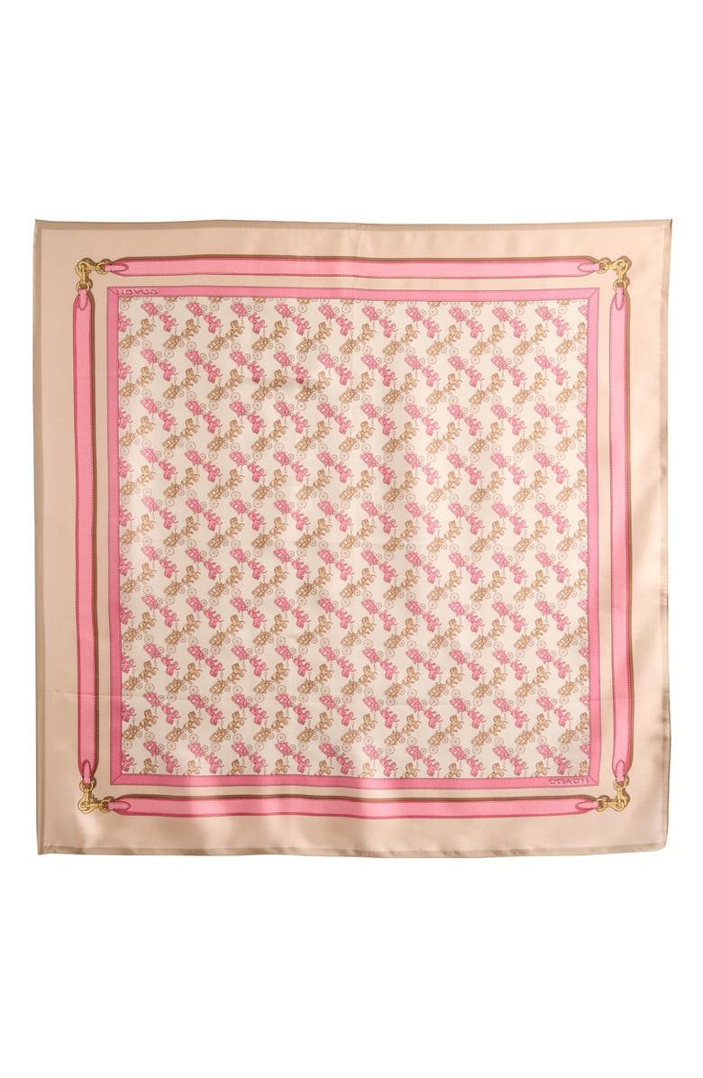 COACH Horse & Carriage Print Silk Square Scarf, Alternate, color, Taupe