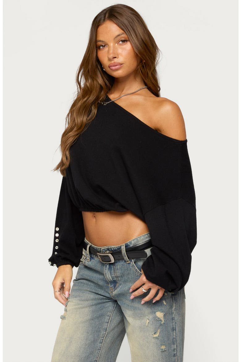 Gella Off the Shoulder Crop Sweater, Alternate, color, BLACK