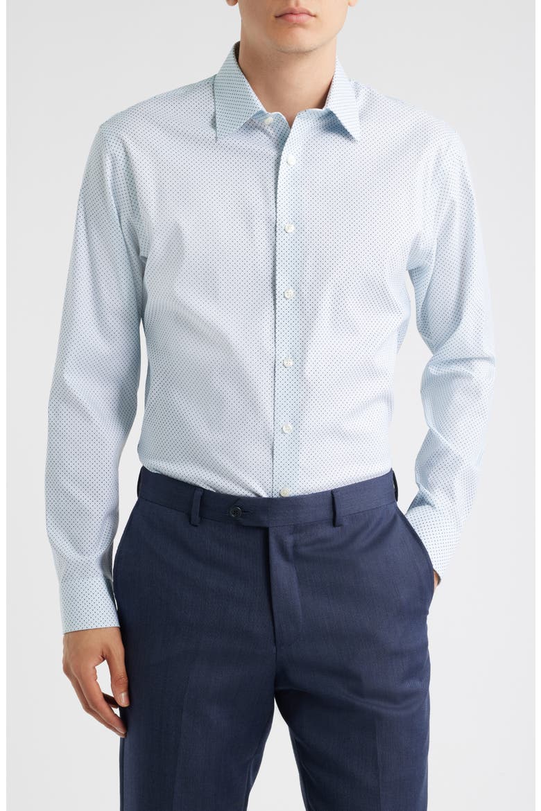 Trim Fit Premium Performance Dress Shirt, Main, color, BLUE PETAL GEO