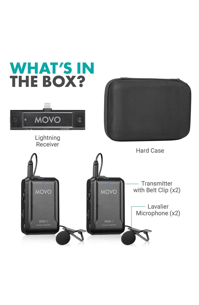 MOVO EDGE-DI-DUO Dual Wireless Lavalier Microphone System for iPhone & iPad, Alternate, color, Black