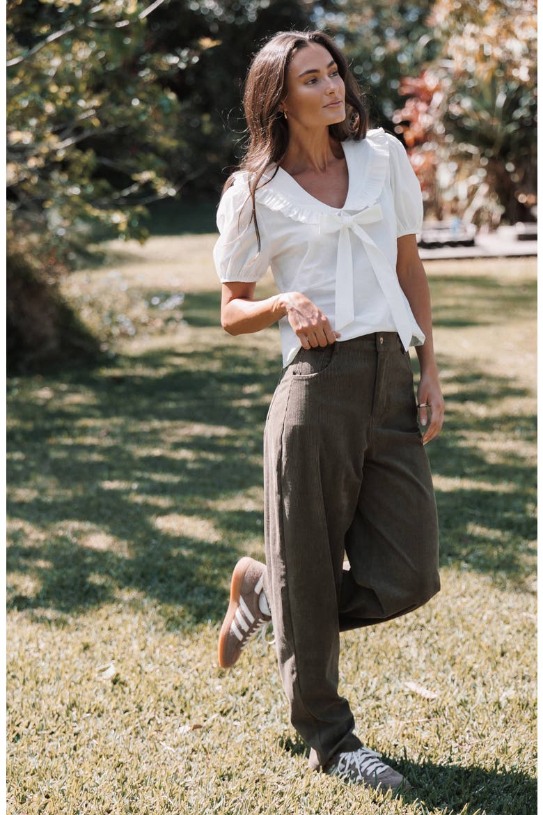 Hillary High Waist Barrel Leg Corduroy Pants, Alternate, color, OLIVE CORDUROY