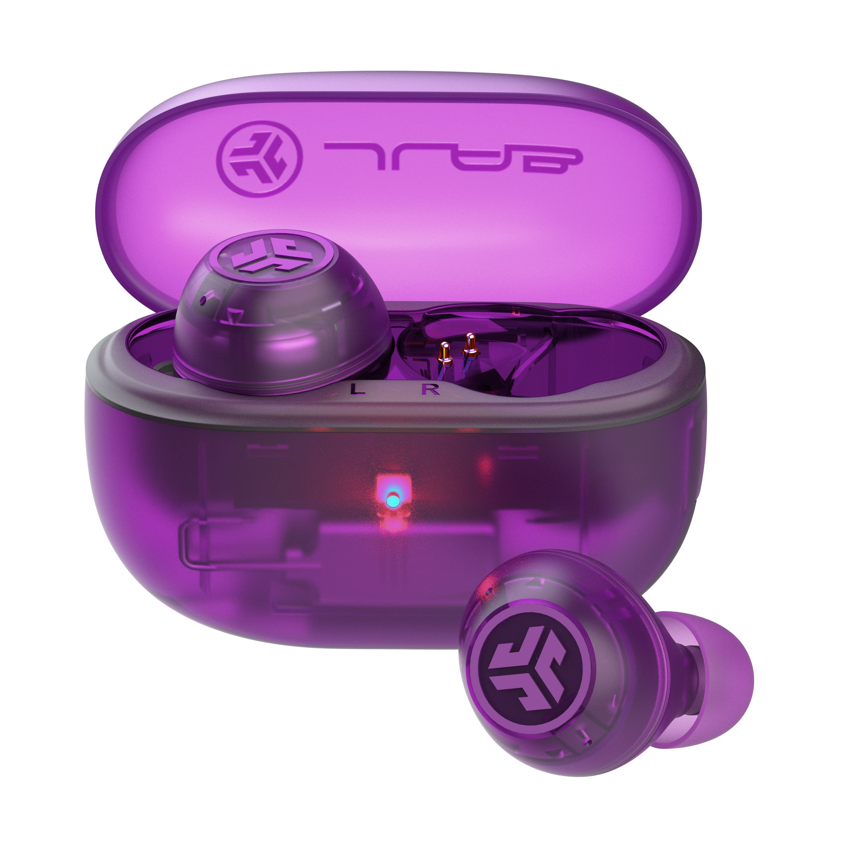 JLab GO Pop ANC True Wireless Earbuds in Transparent Purple at Nordstrom