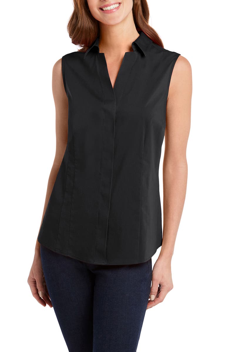 Foxcroft Taylor Non-Iron Sleeveless Shirt, Main, color, Black