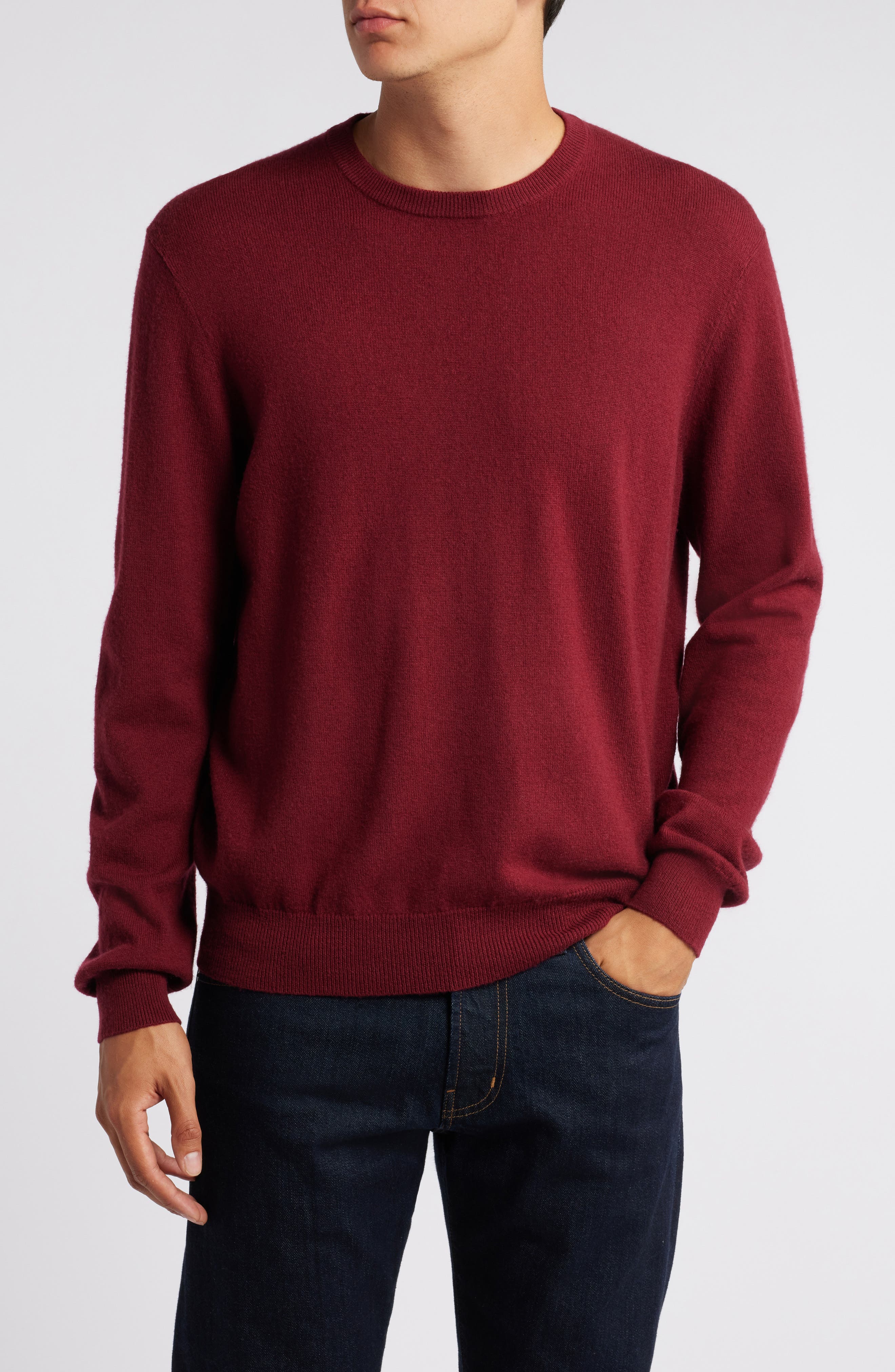 Lorenzo Uomo Merino Wool & Cashmere Crewneck Sweater in Cherry 