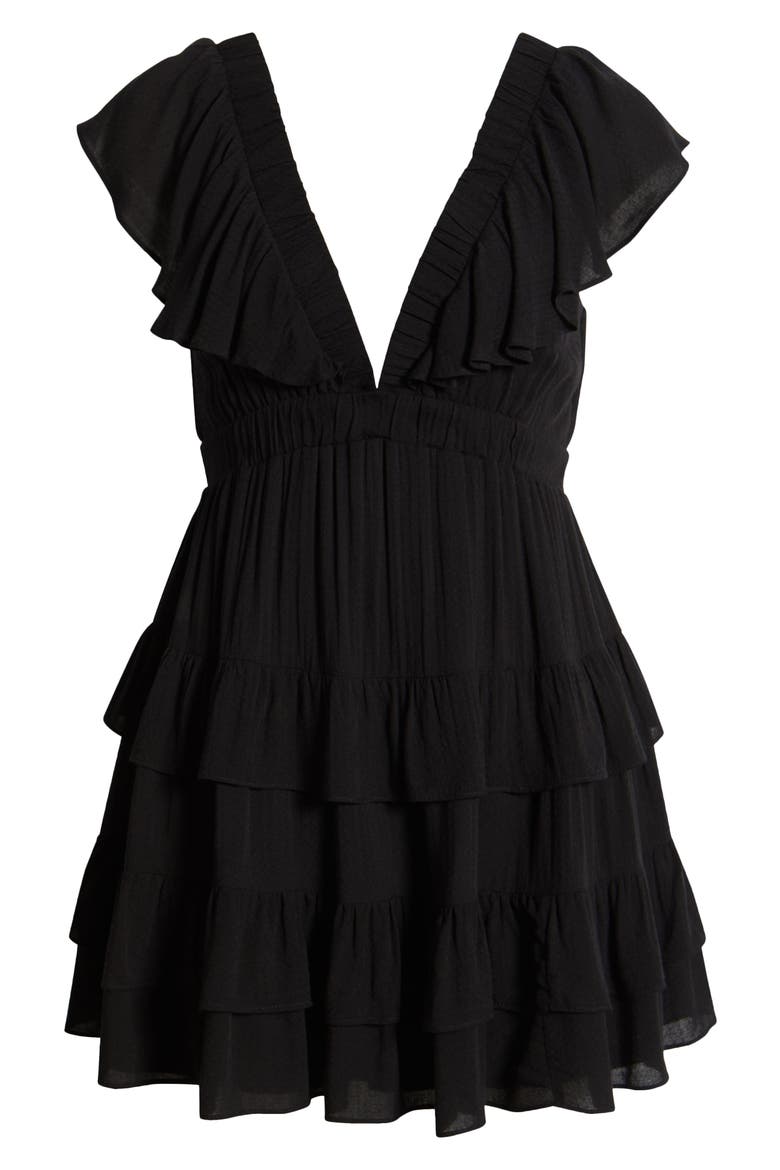 Ruffle Trim Minidress, Alternate, color, BLACK