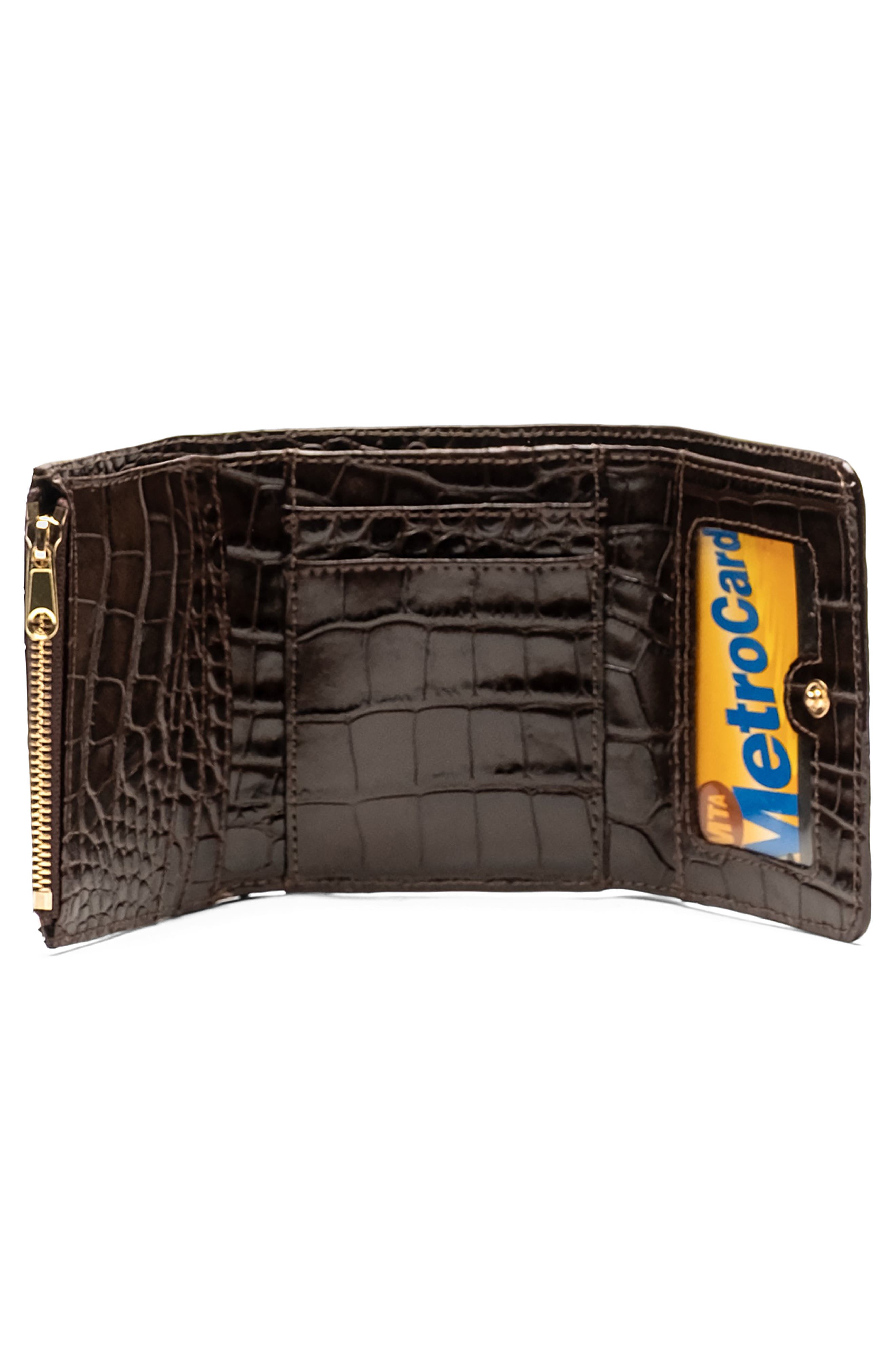 Frances Valentine Perfect Croc Embossed Leather Trifold Wallet, Alternate, color, Brown