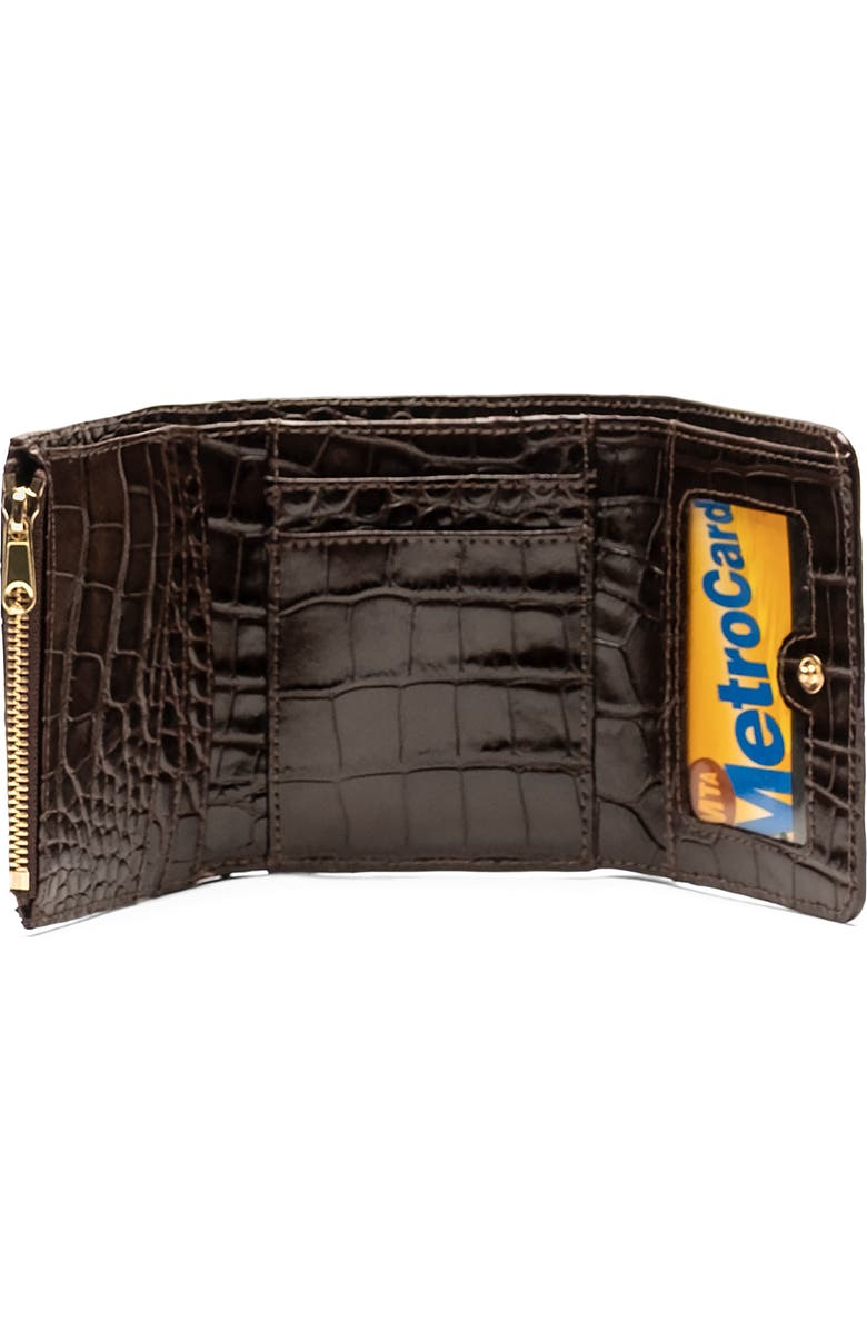 Frances Valentine Perfect Croc Embossed Leather Trifold Wallet, Alternate, color, Brown