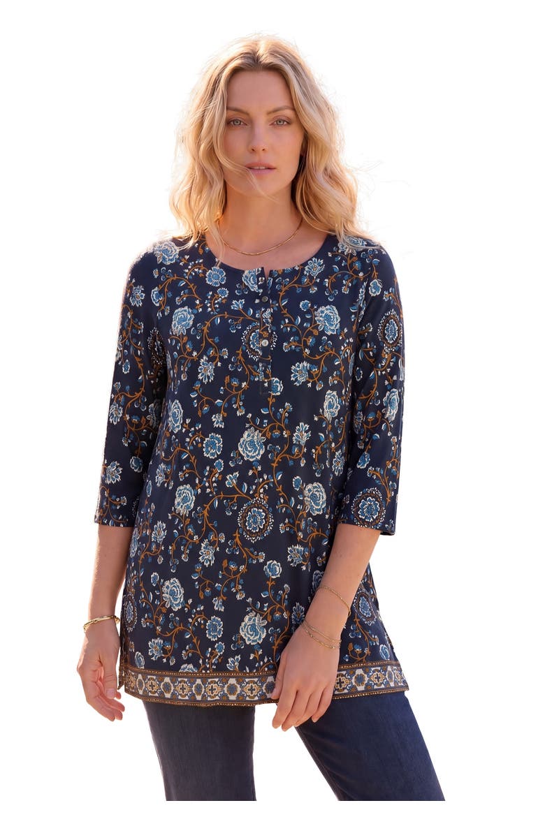 Henley Ultra Drape Tunic, Main, color, NAVY VINE FLORAL BORDER