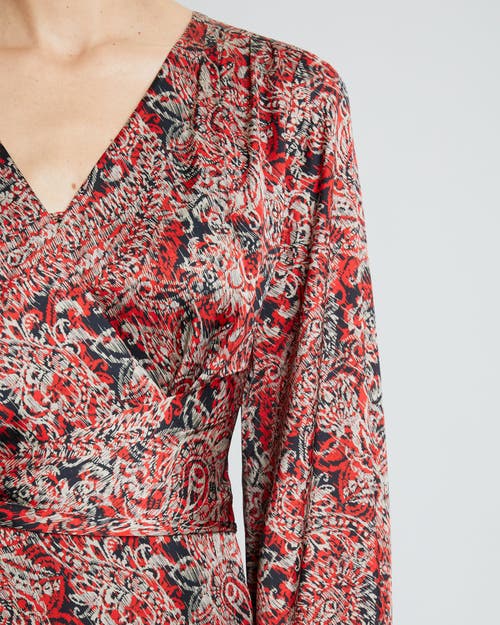 Santorelli Vanna Faux Wrap Midi Print Dress In Crimson Red
