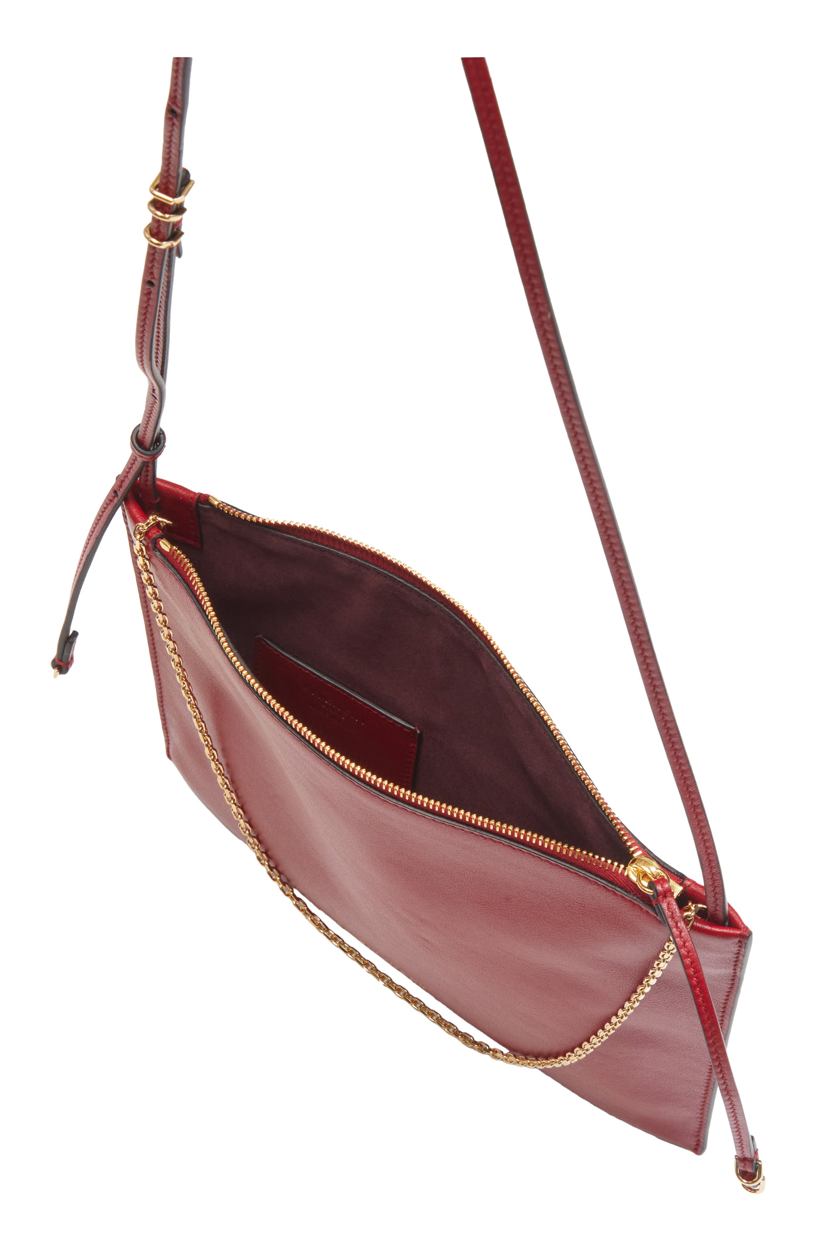 Voyou Pochette Leather Shoulder Bag, Alternate, color, DARK RED