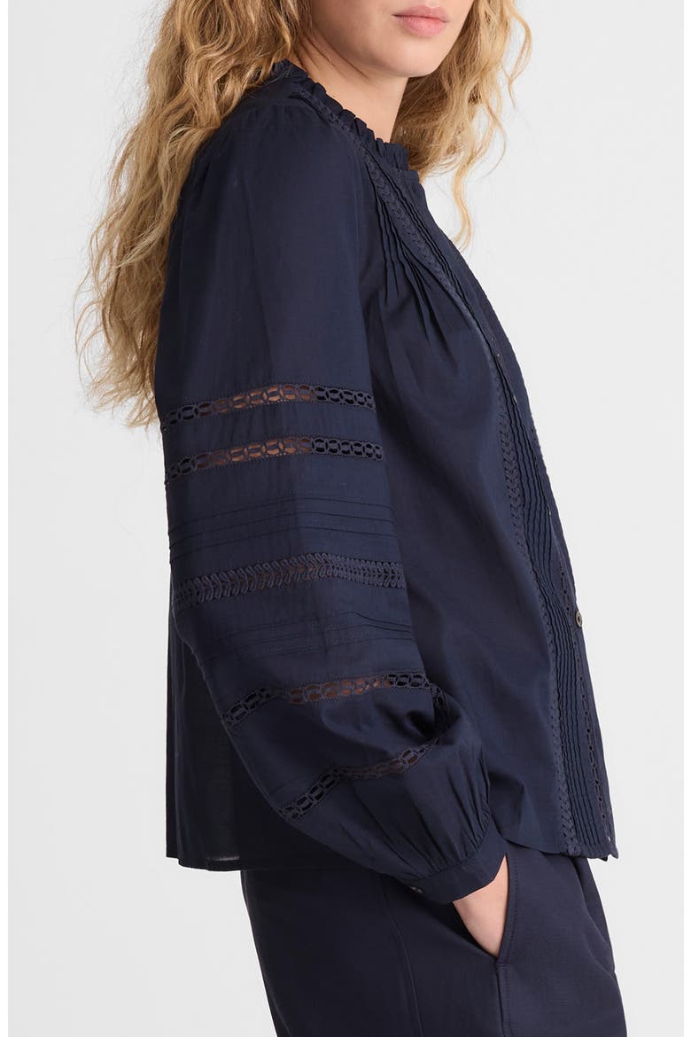High Neck Lace Detail Pintuck Cotton Top, Alternate, color, CLASSIC NAVY