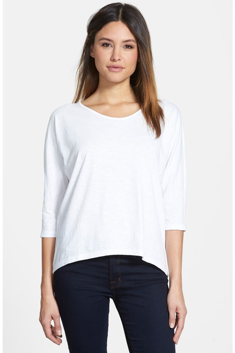 Rounded V-Neck Organic Cotton Tee, Main, color, WHITE