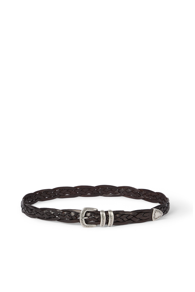 Braided calfskin belt, Main, color, Brown