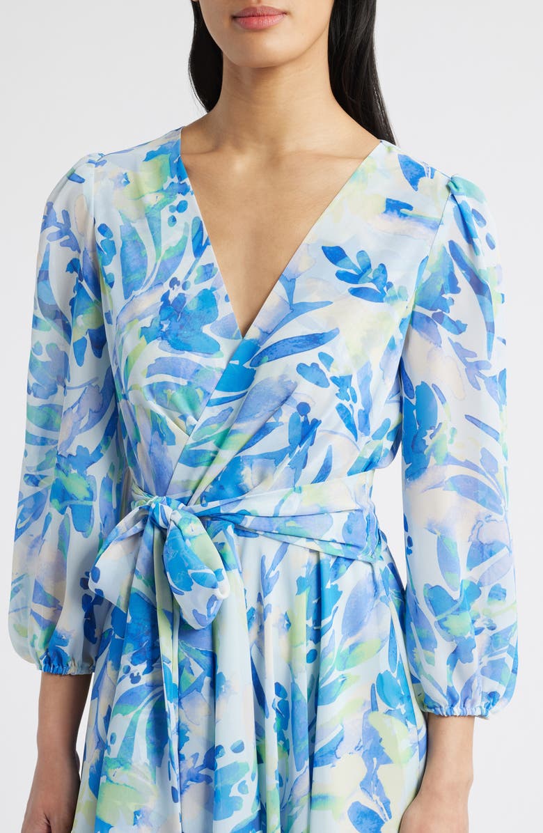 Eliza J Floral Print Long Sleeve Maxi Dress, Alternate, color, Blue