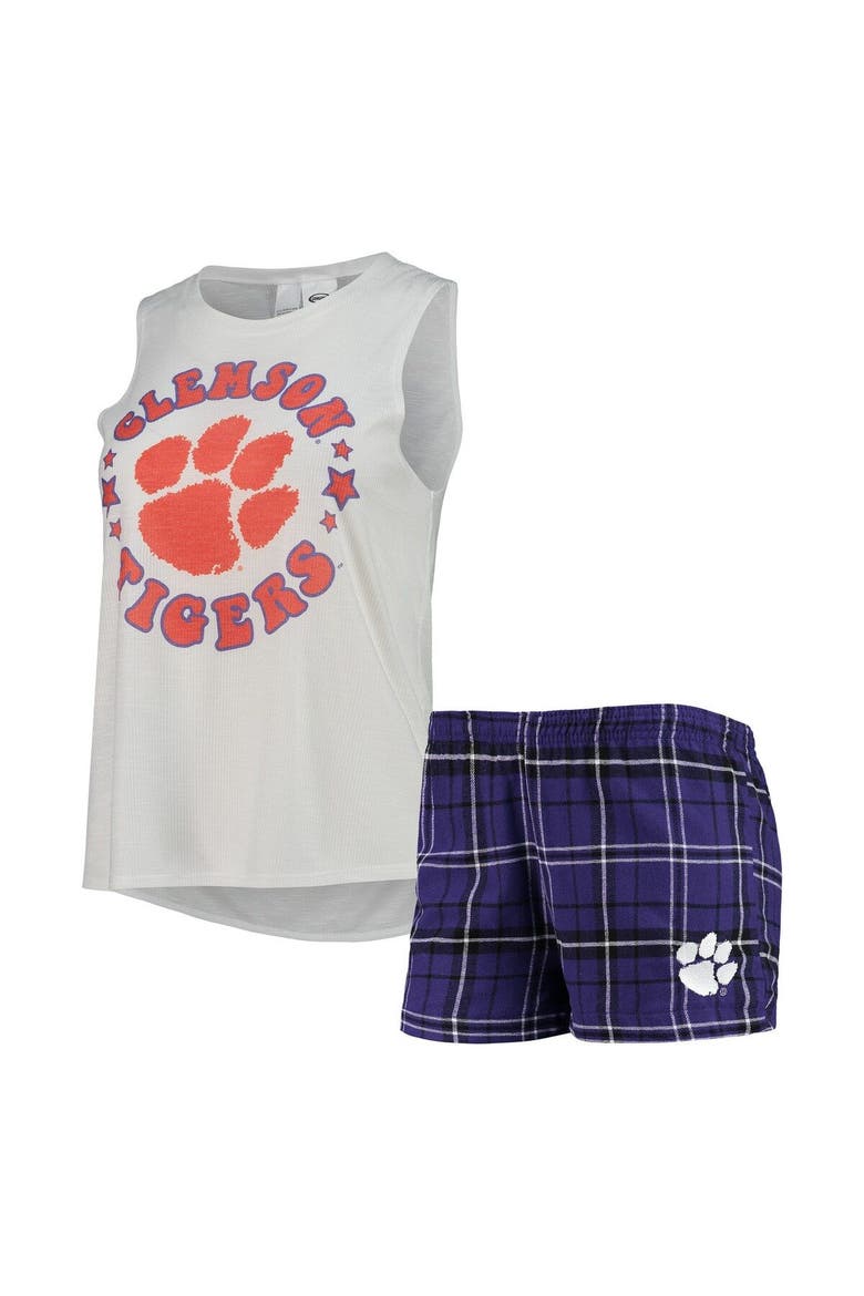 Women's Concepts Sport Purple/White Clemson Tigers Ultimate Flannel Tank Top & Shorts Sleep Set, Main, color, Purple