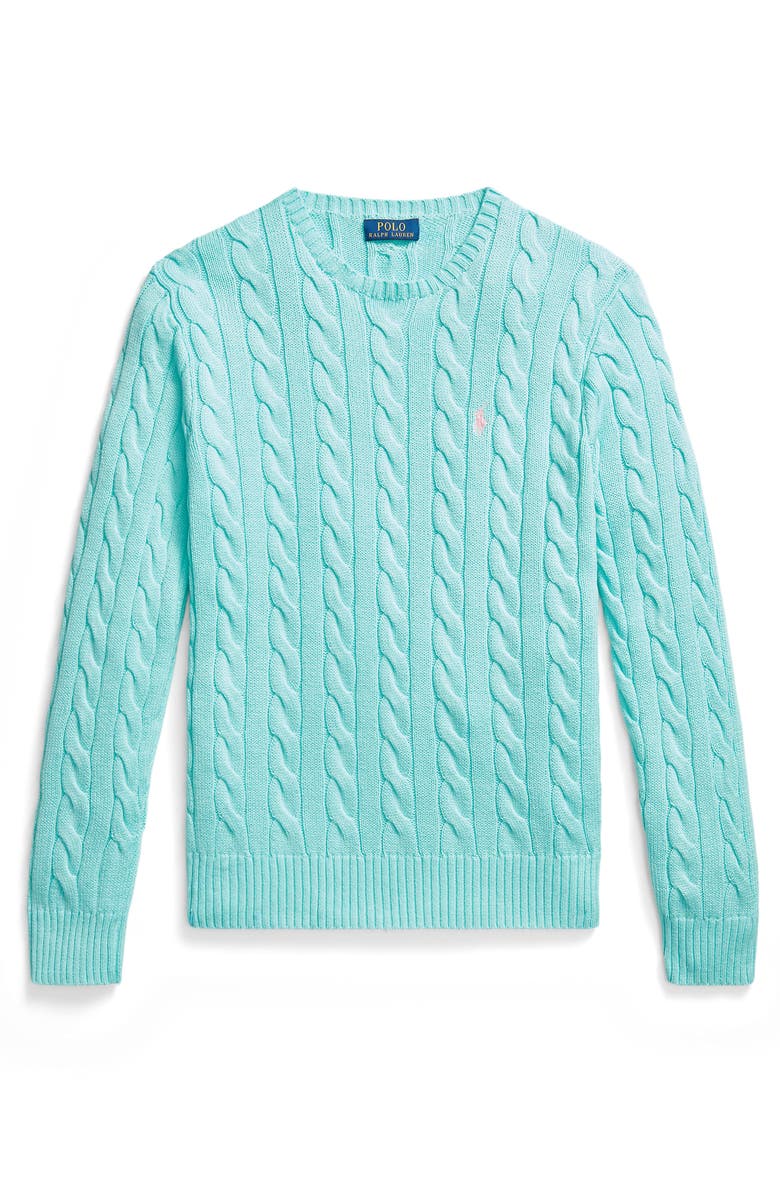 Polo Ralph Lauren Cable Cotton Crewneck Sweater, Main, color, New Aqua