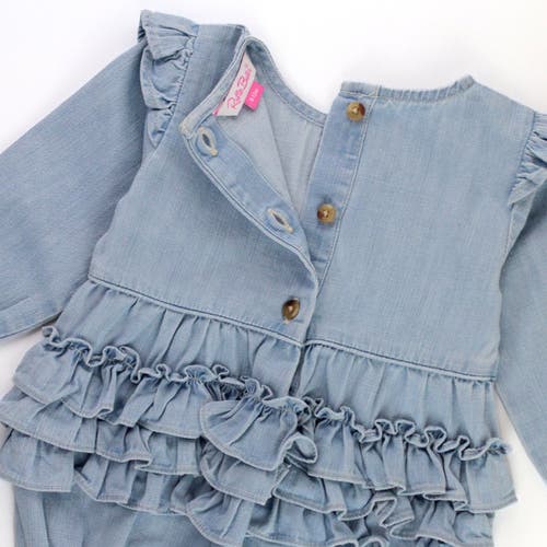 Rufflebutts Baby Toddler Girls Long Sleeve Flutter Bubble Romper In Blue