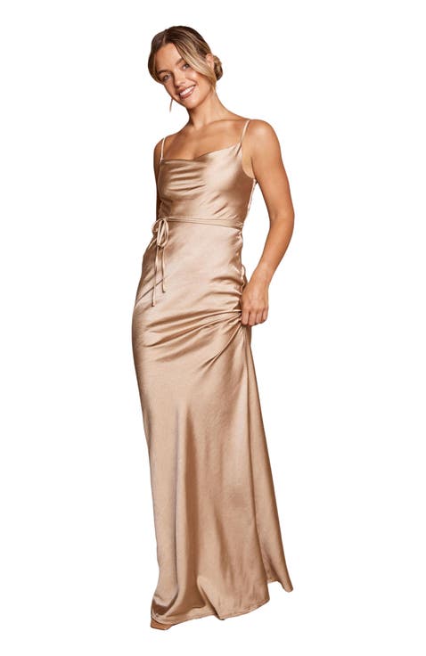 Cami Cowl Front Satin Bridesmaid Dress