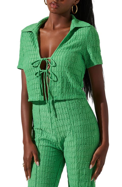 Zoey Textured Tie Front Crop Top