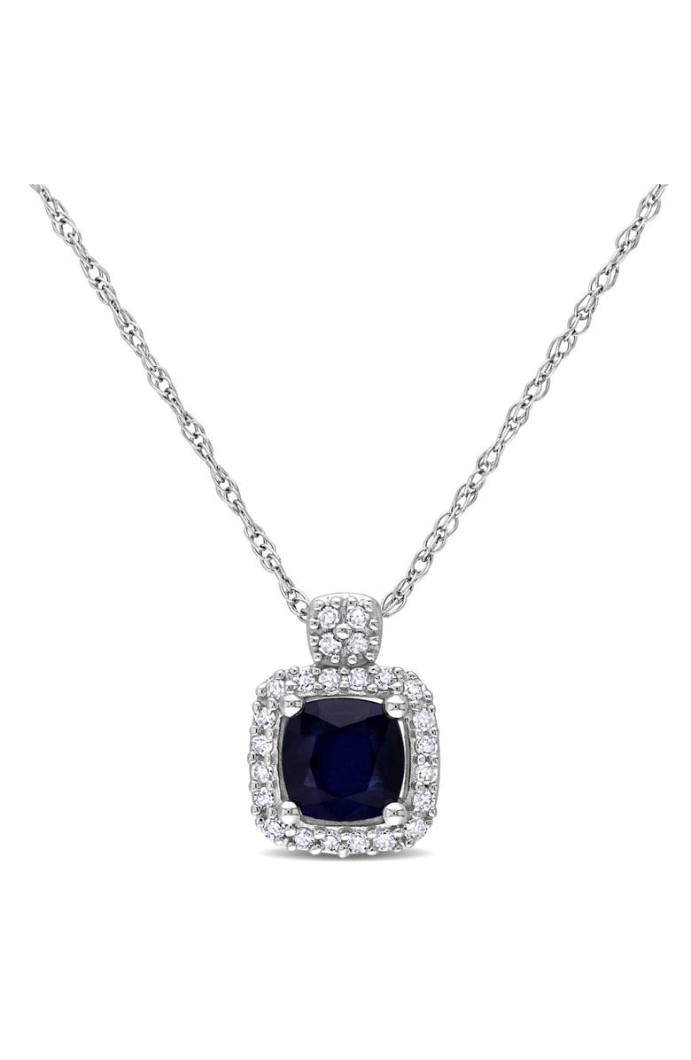 Julianna B. Gemstone & Diamond Halo Cluster Necklace 10K, Main, color, Sapphire