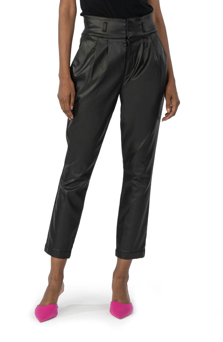 KUT from the Kloth Lessie Coated Pleated High Waist Ankle Tapered Pants, Main, color, 