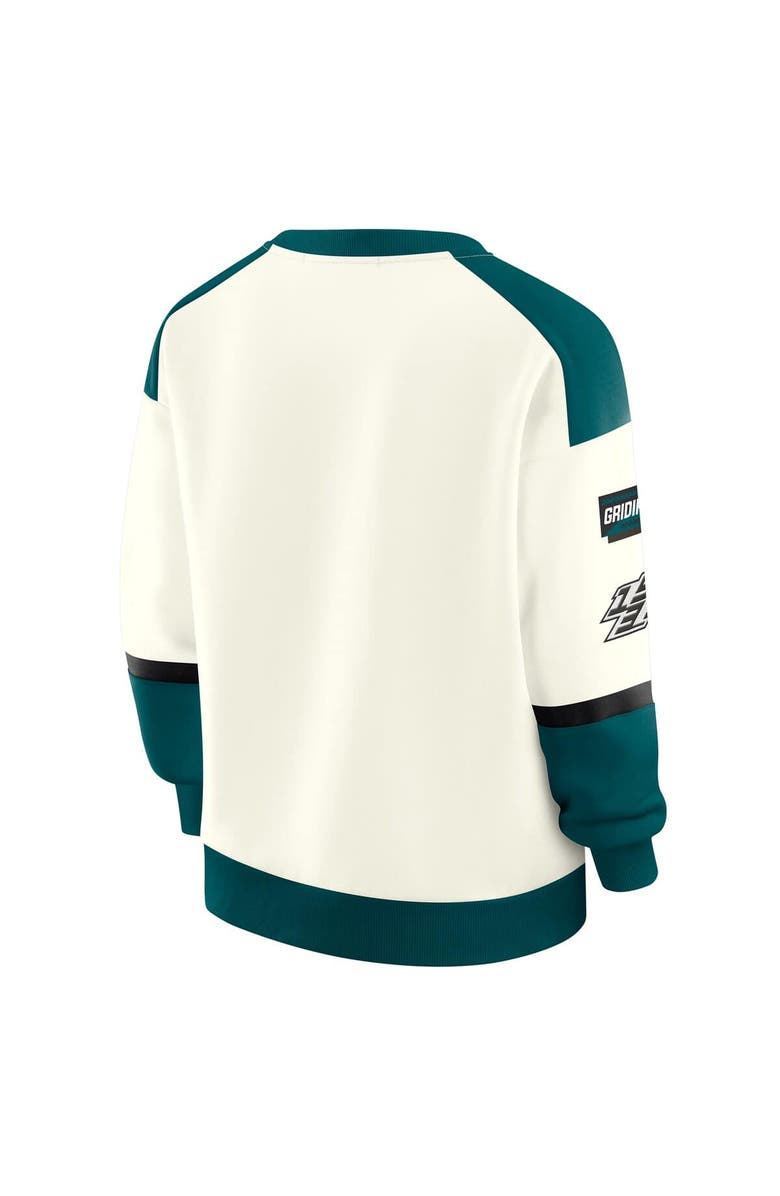 WEAR by Erin Andrews Women's WEAR by Erin Andrews  Cream Philadelphia Eagles Racing Crew V-Neck Sweatshirt, Alternate, color, Cream