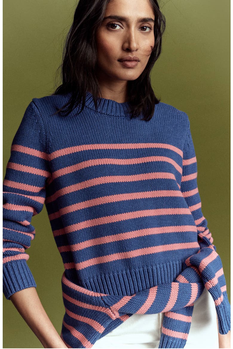 Lucy Stripe Chunky Crop Cotton Sweater, Alternate, color, BLUE, PINK STRIPE