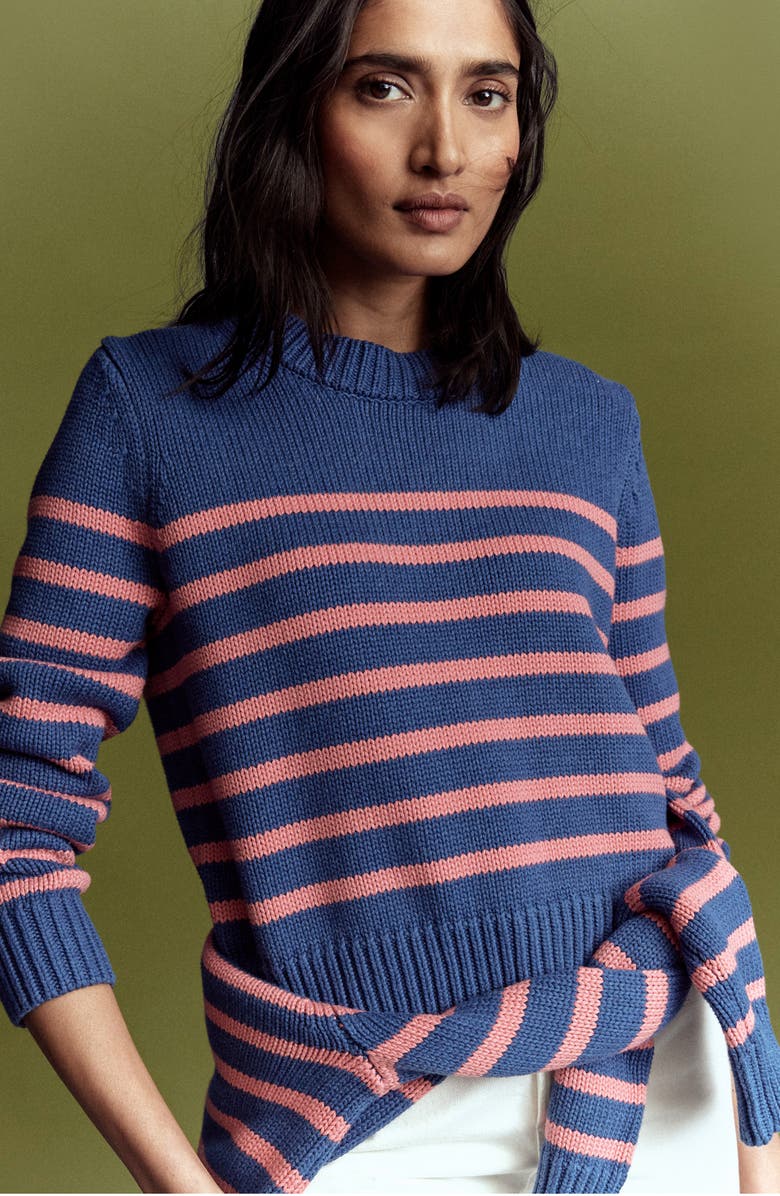 Boden Lucy Stripe Chunky Crop Cotton Sweater, Alternate, color, Blue, Pink Stripe