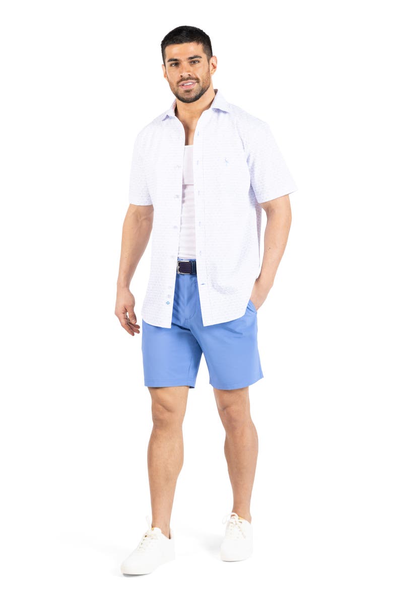 Geometric Floral Print Seersucker Short Sleeve Button-Up Shirt, Alternate, color, WHITE