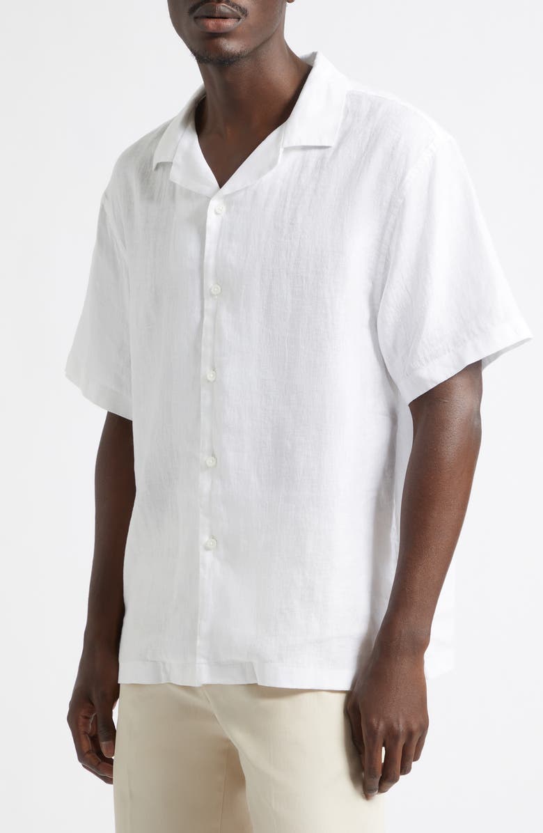 Reigning Champ Retreat Relaxed Linen Camp Shirt, Alternate, color, White