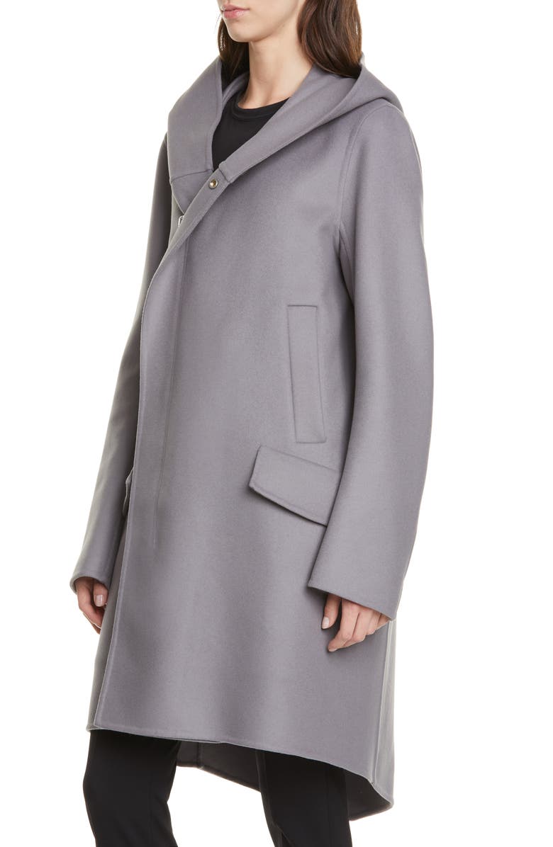 Rick Owens Slab Hooded Long Wool & Nylon Coat, Alternate, color, 