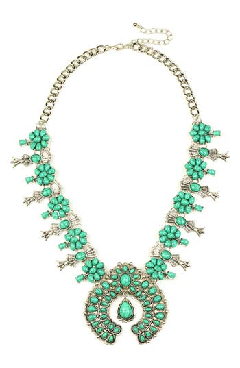 Eye Candy Los Angeles Green Blossom Turquoise Statement Necklace In Brown