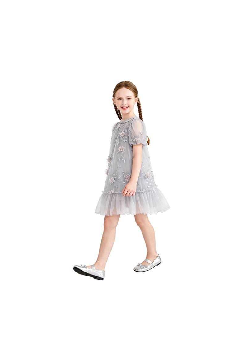 Bloom Embroidered Occasion Dress, Alternate, color, Silver