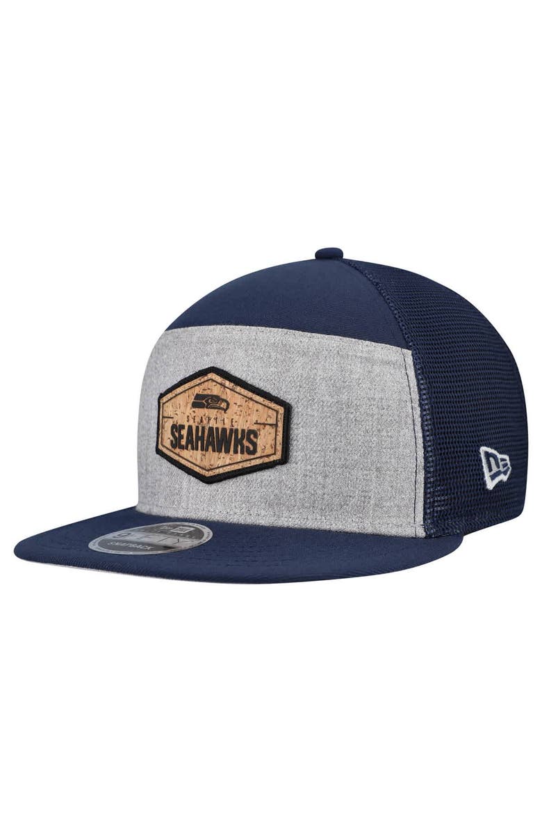 New Era Men's New Era Gray/Navy Seattle Seahawks Cork Split Panel 9FIFTY Trucker Snapback Hat, Main, color, Gray