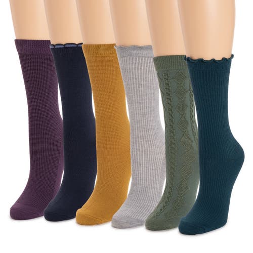 Muk Luks Whisper Soft Crew Socks 6 Pair Pack In Multi