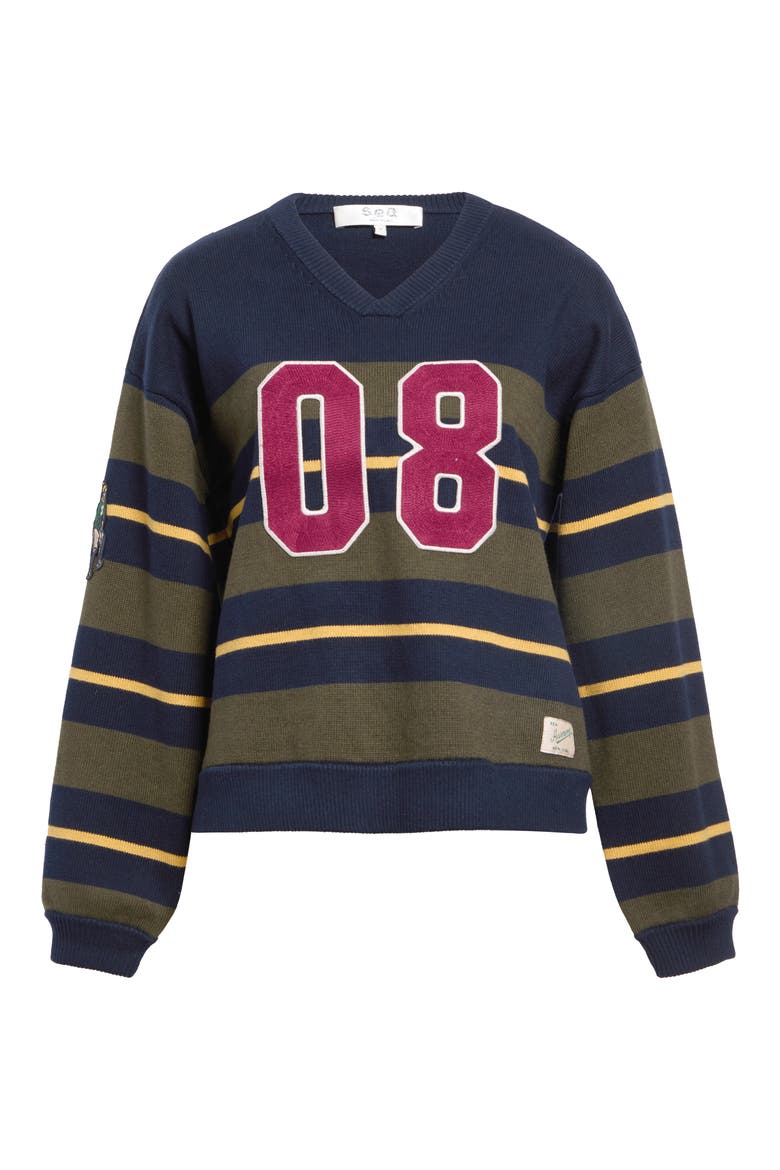 Mina Stripe Novelty Cotton & Cashmere Sweater, Main, color, GREEN