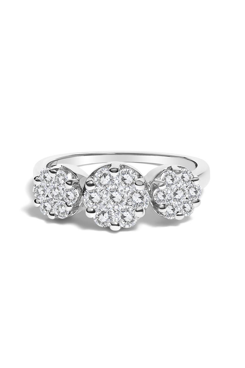 14K White Gold 1 1/4 Cttw Diamond Three Cluster Engagement Ring, Main, color, White