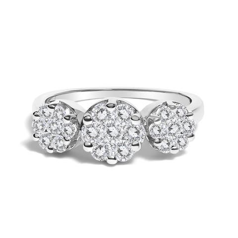 14K White Gold 1 1/4 Cttw Diamond Three Cluster Engagement Ring