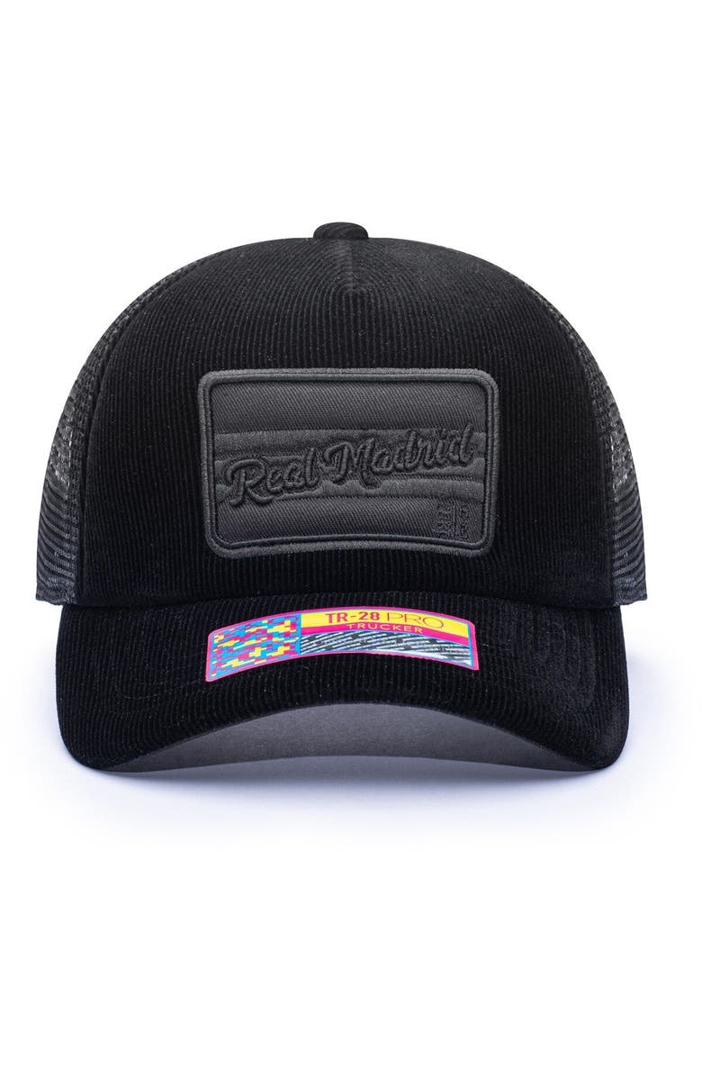 FAN INK Men's Black Real Madrid Signature Trucker Snapback Hat, Alternate, color,