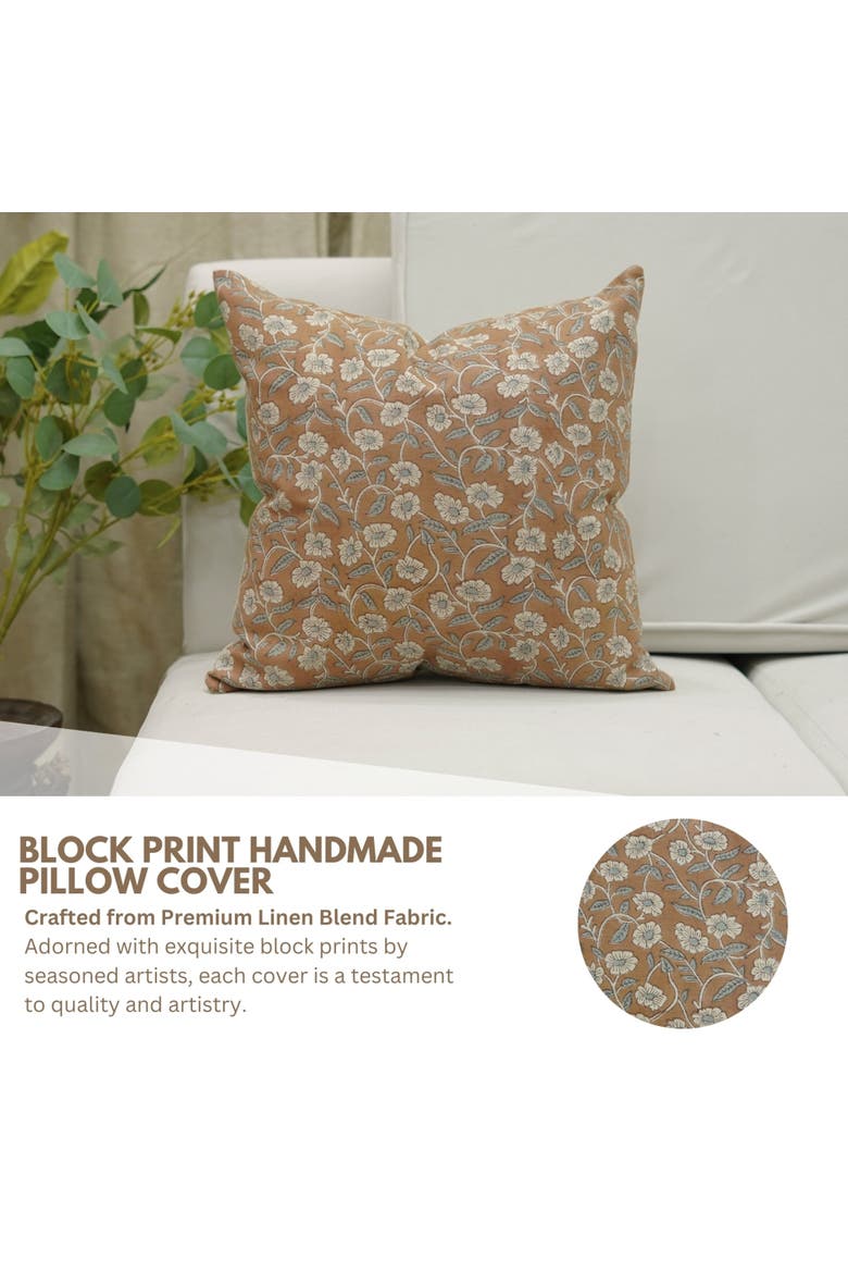 Haridwar Artistic Floral Block Printed Pillow Cover, Alternate, color, Brown