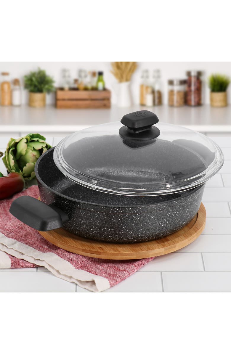 Korkmaz Ornella Non Stick 9.5 Inch 2.5 Liter Low Casserole with Lid, Alternate, color, Black
